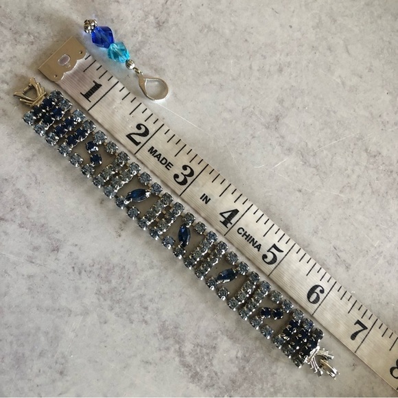 Sapphire Blue Rhinestone Statement Bracelet & Dangle Earrings Set - Picture 8 of 8